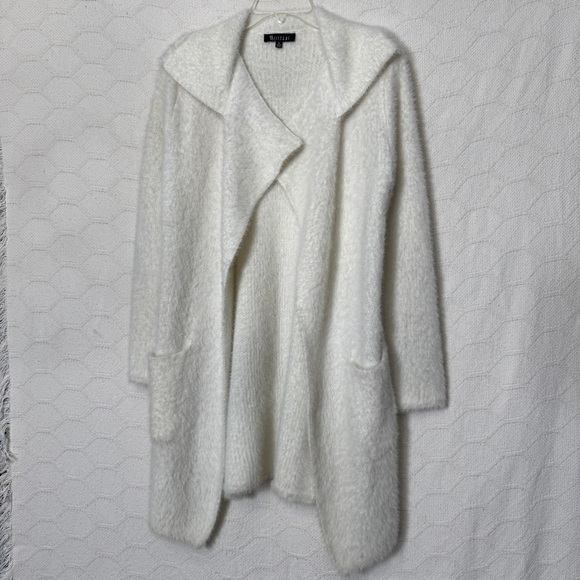Vintage Sisters White Fuzzy Cardigan Size S Open Front Cozy - Picture 1 of 5